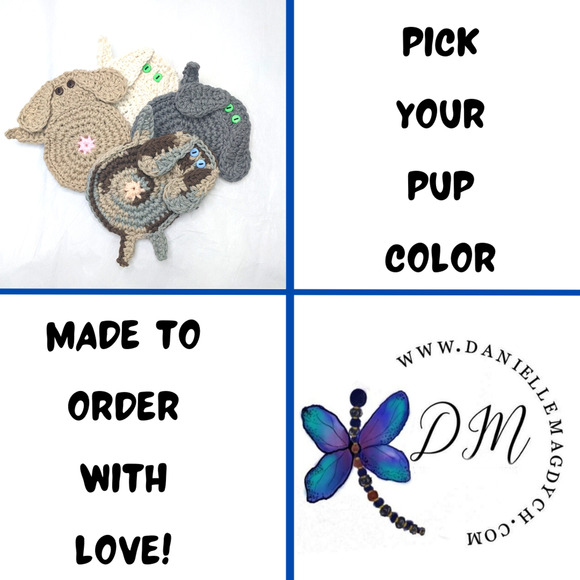 Hand Crafted Dog Butt Coasters Set of Two Crochet Puppy Coffee Table Mug Rug NEW - Picture 2 of 14